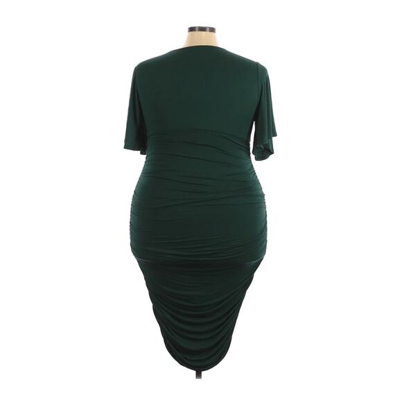 Kiyonna Women Dress 4X Rumor Ruched Sexy Bodycon V Neck Green Flutter Sleeves - Picture 9 of 15